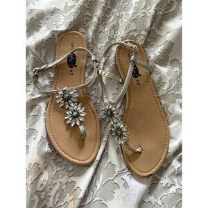 Rue 21 Silver and Turquoise Flower Beaded Sandals